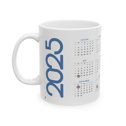 Calendar Mug – Custom Printed Coffee Cup with 2025 Monthly Calendar Design – Unique Gift for Any Occasion