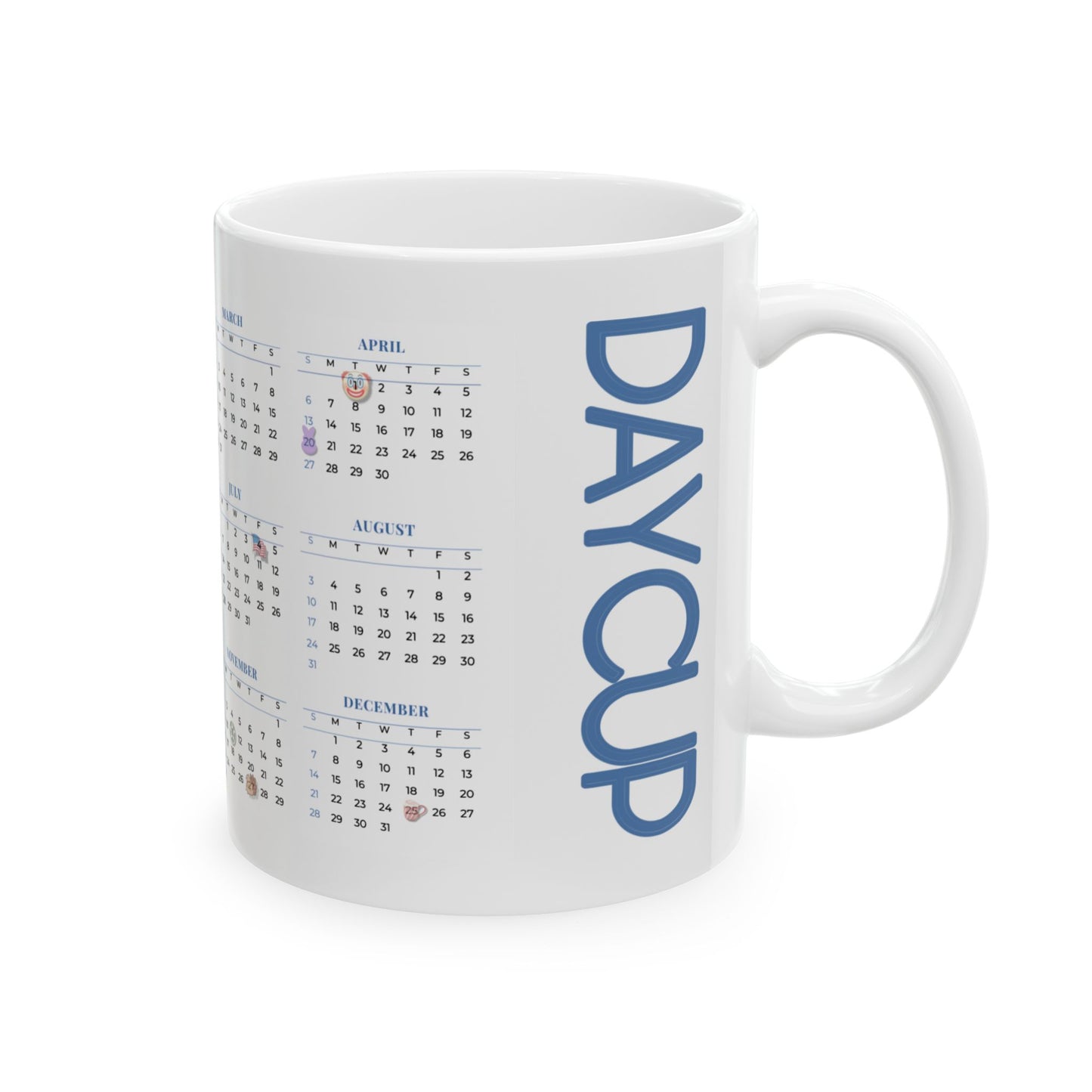 Calendar Mug – Custom Printed Coffee Cup with 2025 Monthly Calendar Design – Unique Gift for Any Occasion